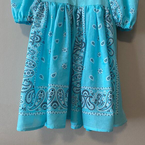 Handmade Children's 100% Cotton Blue Paisley Back Bows Dress - Picture 7 of 14